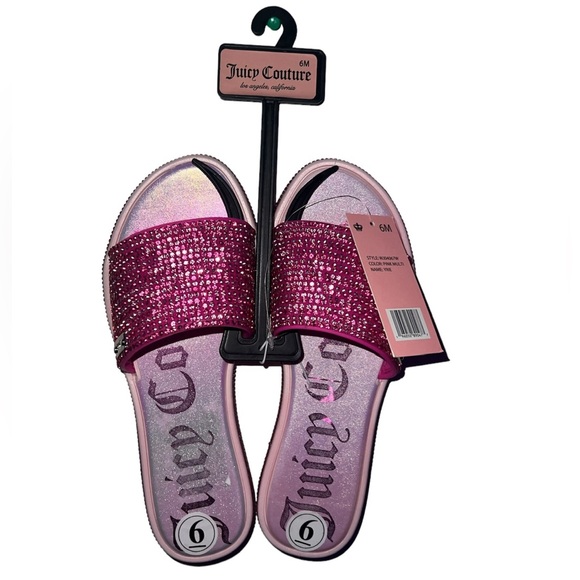 ‼️SOLD‼️ Juicy Couture Women’s Sz 6 Pink Rhinestone Bling Slides Slip-On Sandals - Picture 5 of 9